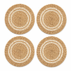 Jute cream ring coaster set on a clean white background