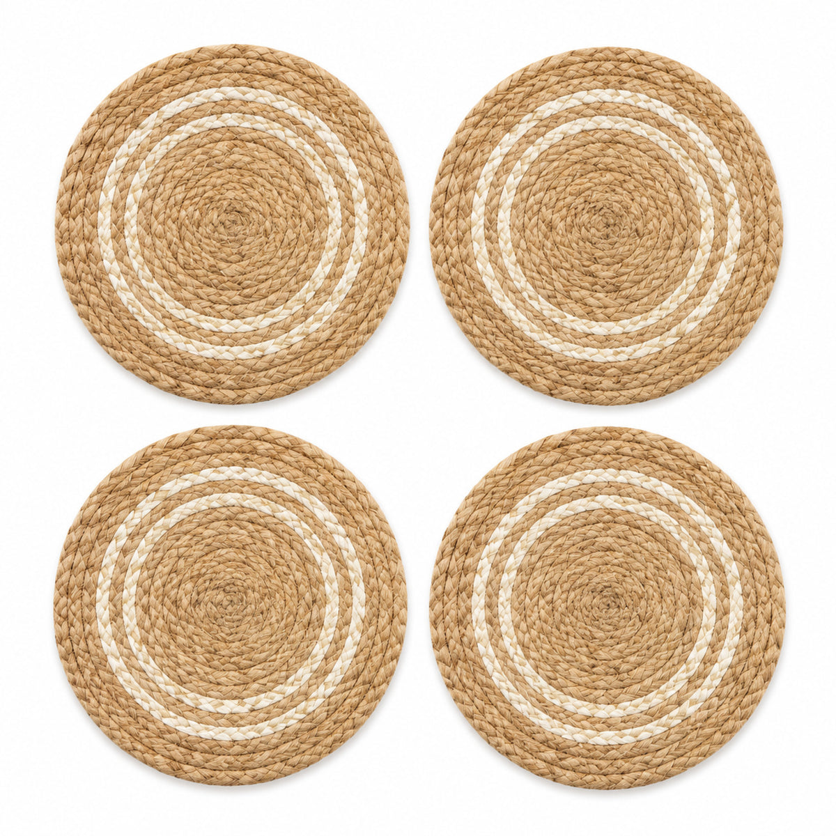 Jute cream ring coaster set on a clean white background