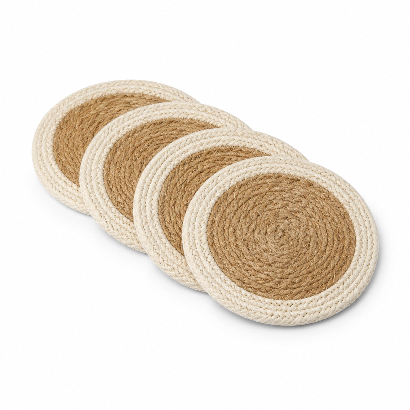 Jute ivory ring coaster set on a clean white background