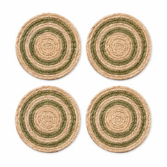 Jute olive concentric ring coaster set on a clean white background