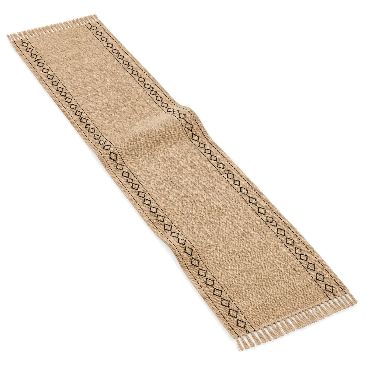 Natural Jute Table Runner with Black Diamond Border | Primeval