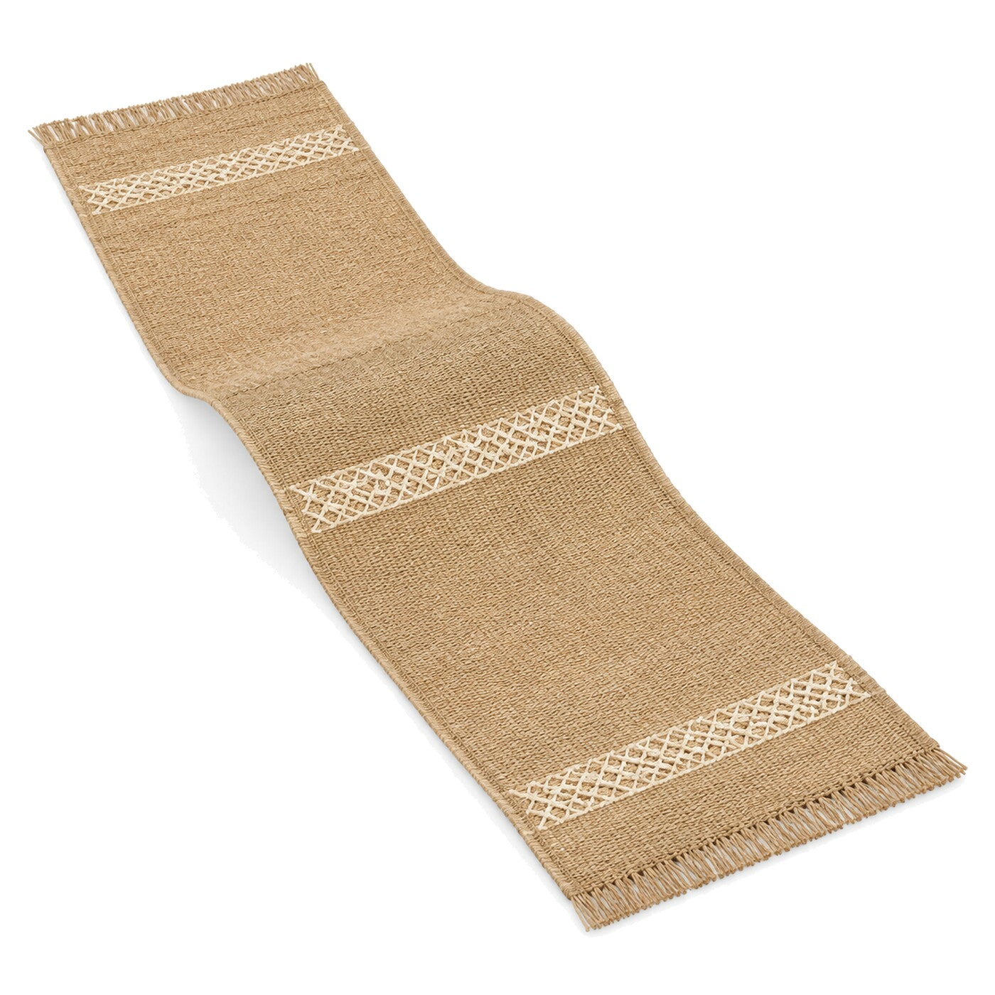 Natural Jute Table Runner with Ivory Cross-Weave Bands | Primeval