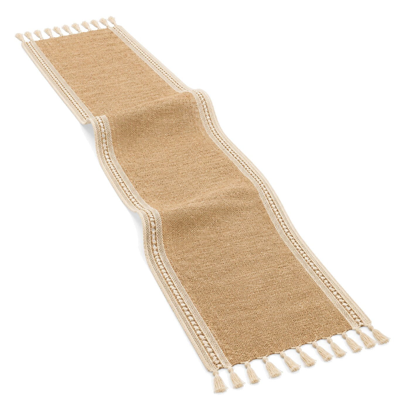 Natural Jute Table Runner with Off-White Lattice Border | Primeval