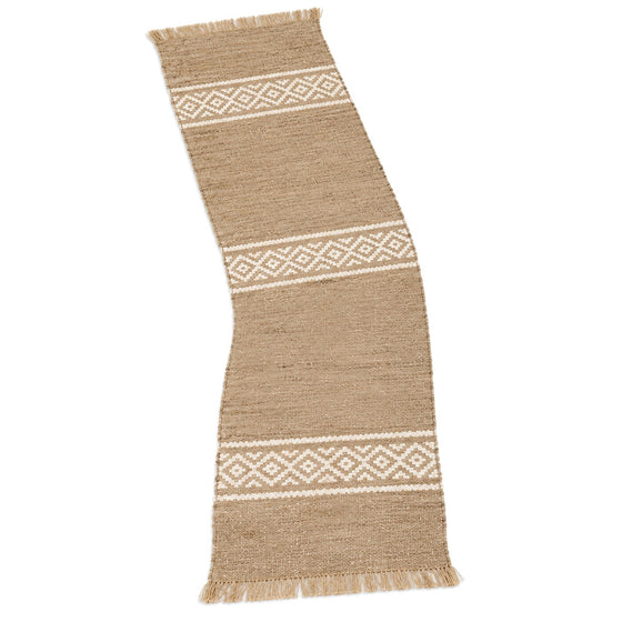 Natural Jute Table Runner with Ivory Geometric Centre Bands | Primeval