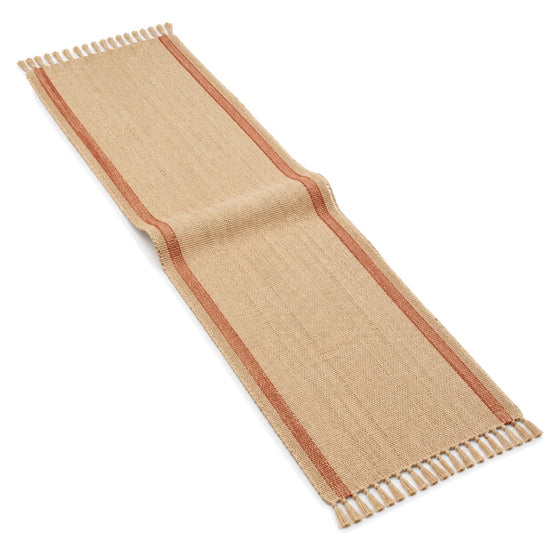 Natural Jute Table Runner with Terracotta Accent Stripes | Primeval