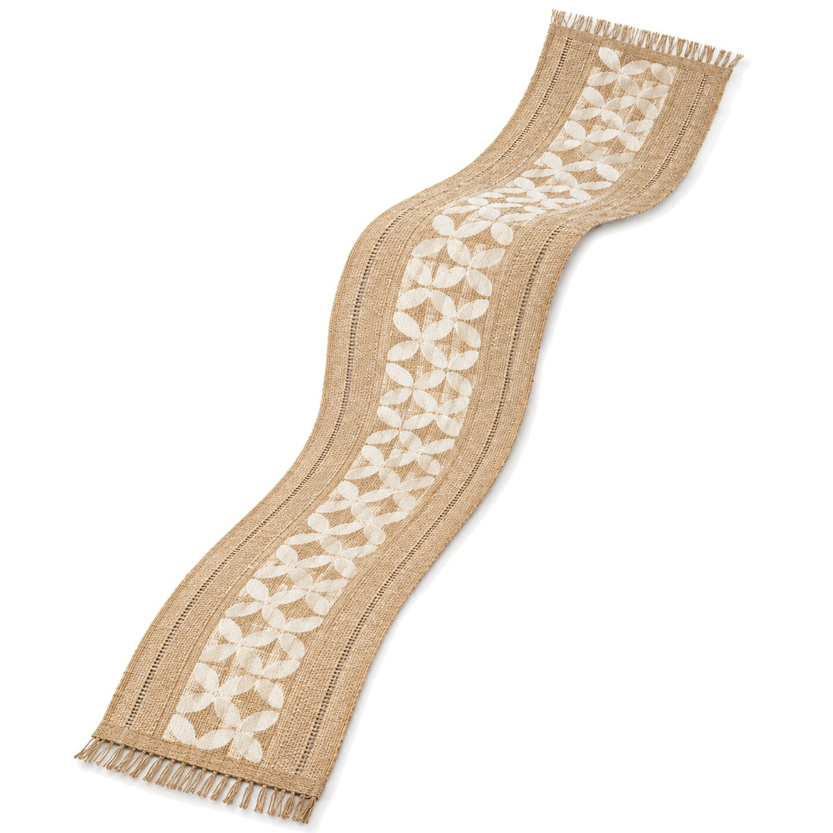 Natural Jute Table Runner with Cream Petal Vine Motif | Primeval
