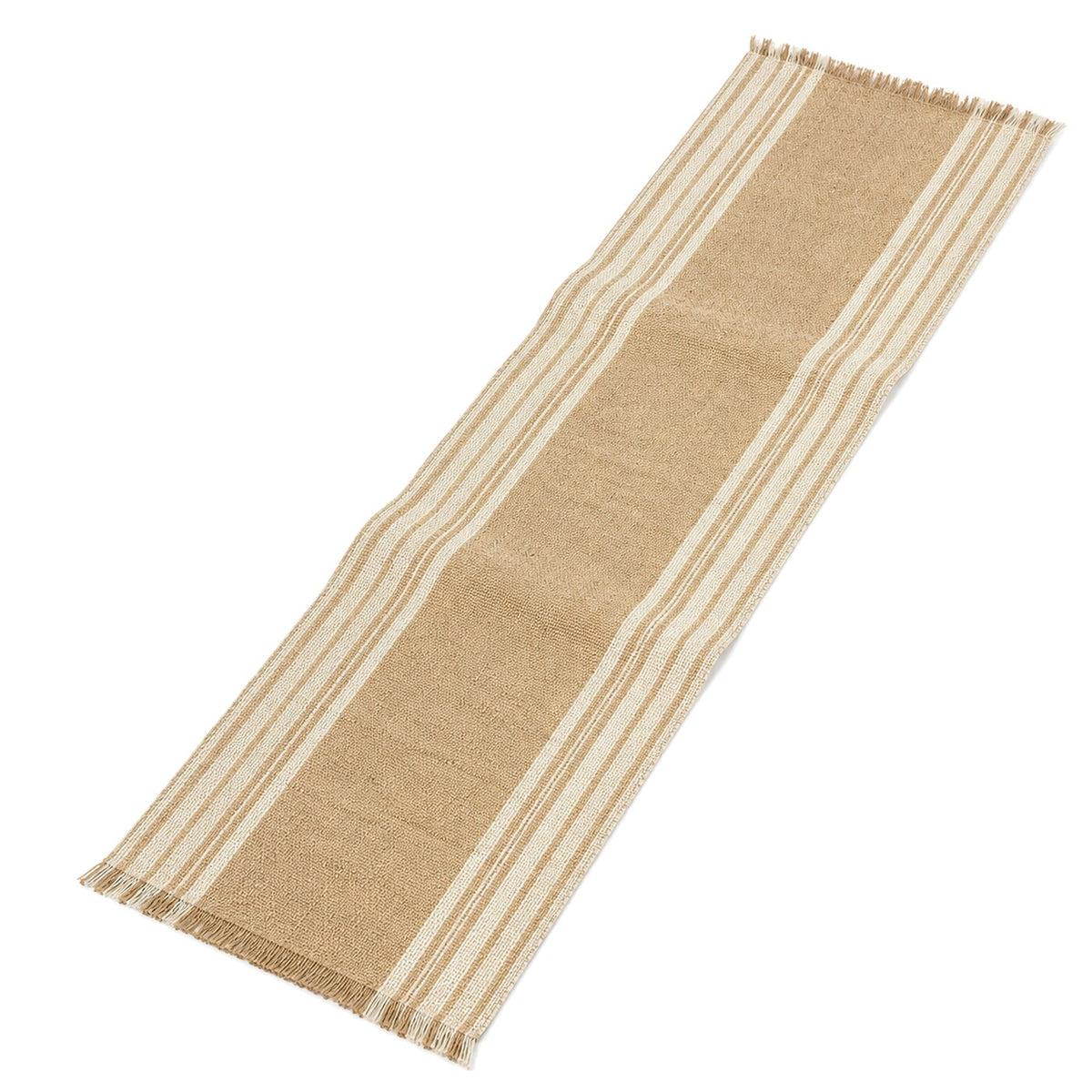 Natural Jute Table Runner with Off-White Layered Stripes | Primeval