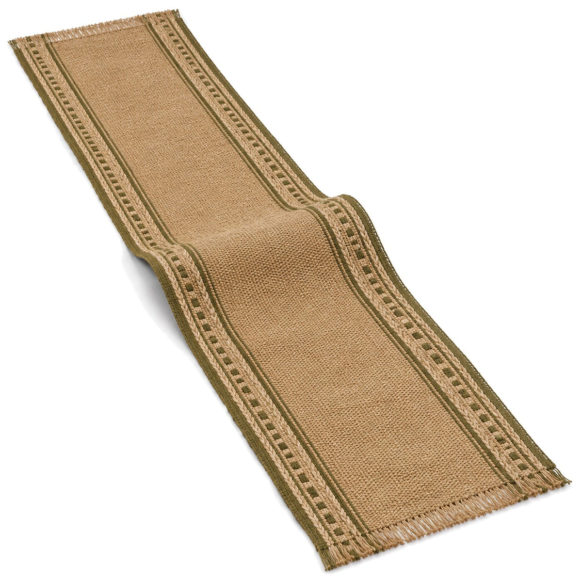 Natural Jute Table Runner with Olive Border Accents | Primeval