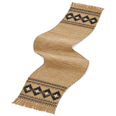 Natural Jute Table Runner with Black and Cream Geometric Bands | Primeval