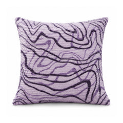 Primeval decorative cushion cover featuring light lavender and deep violet flowing abstract contour lines