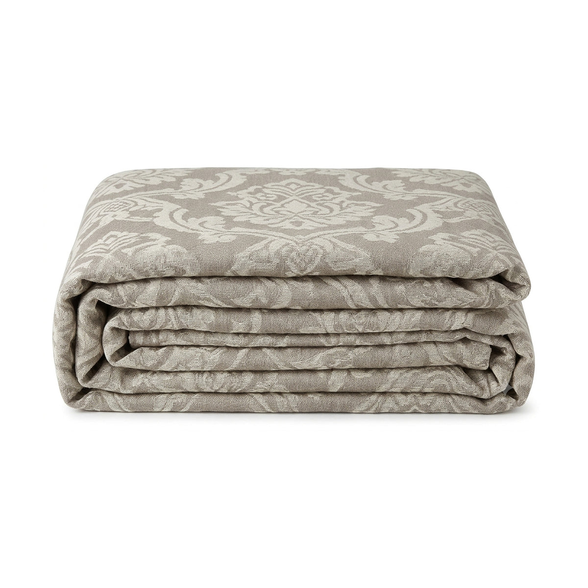 Light grey ornate damask jacquard cotton throw 130×170 cm by Primeval