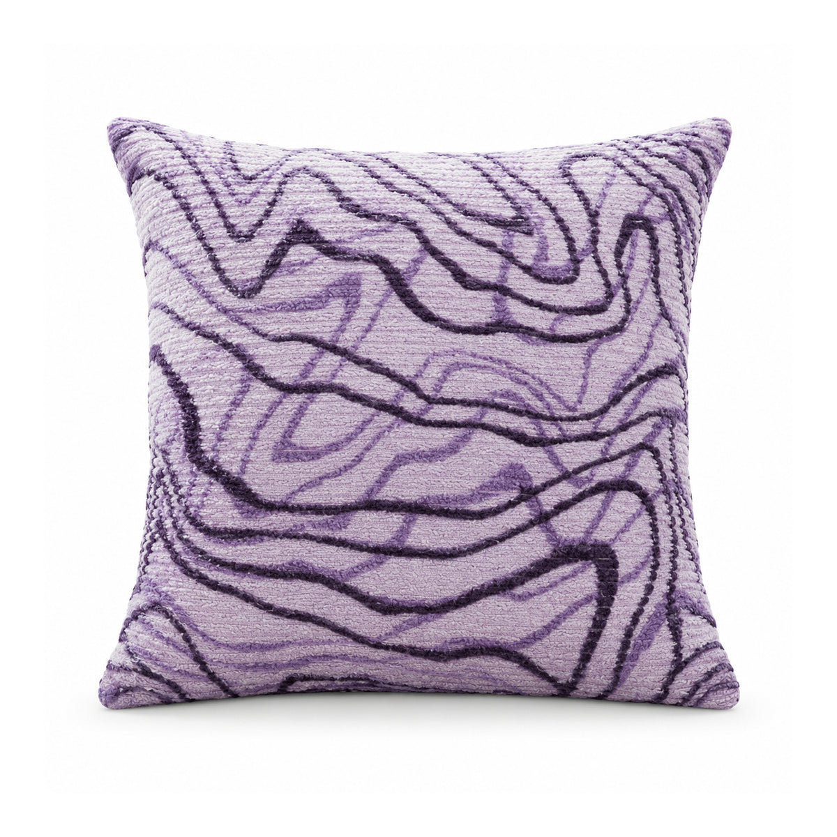 Primeval lilac and deep violet decorative cushion cover with free-flowing abstract contour lines