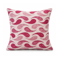 Primeval magenta rose pink and blush cushion cover with repeating flowing S-shaped wave motifs on ivory