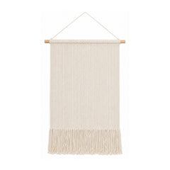Minimal cream cotton macrame wall hanging with clean vertical cords and soft fringe
