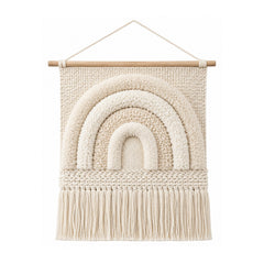 Minimal cream rainbow cotton wall hanging with raised arches and fringe