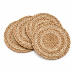 Mixed braid jute coaster set on a clean white background