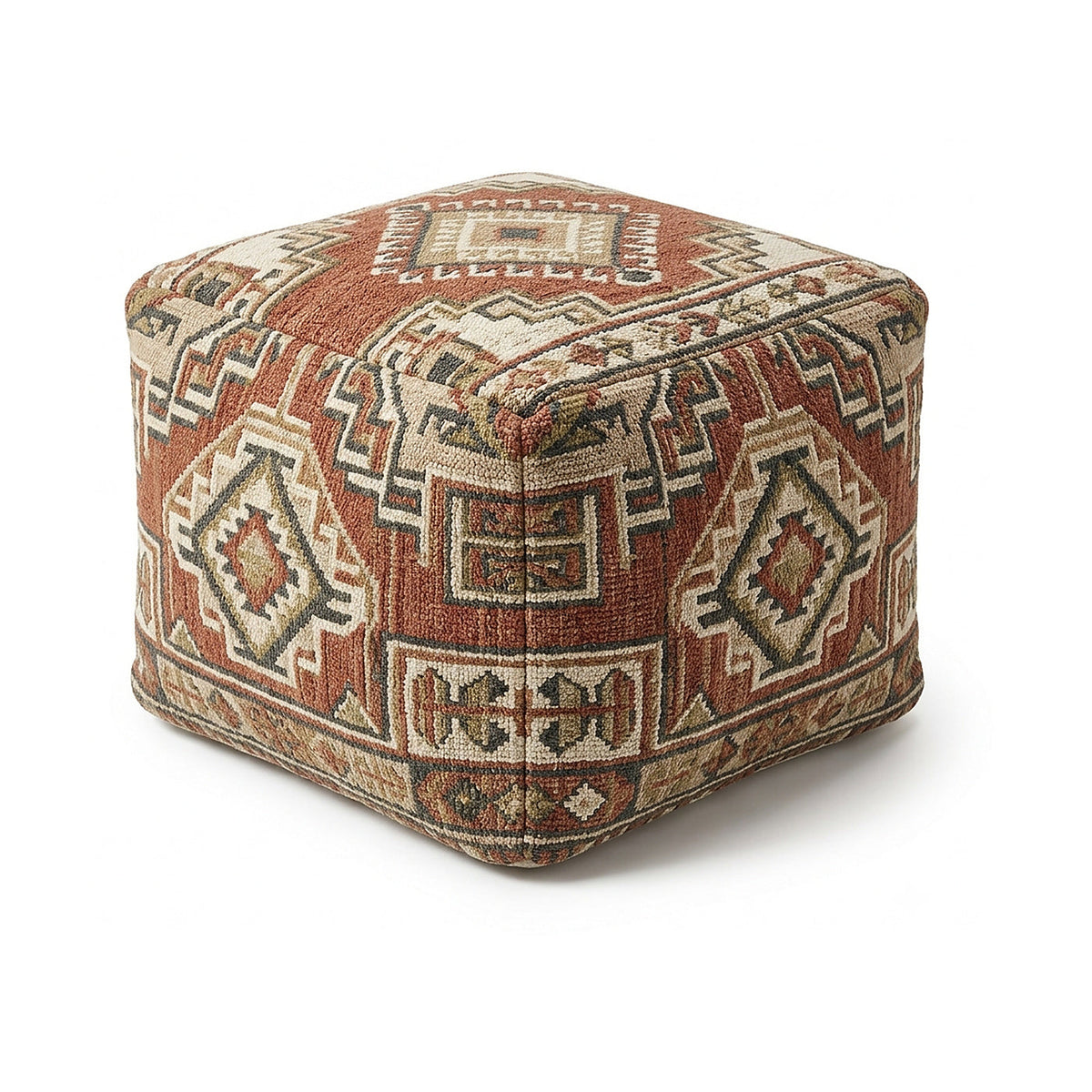 Multicolor heritage kilim-style cube pouf by Primeval