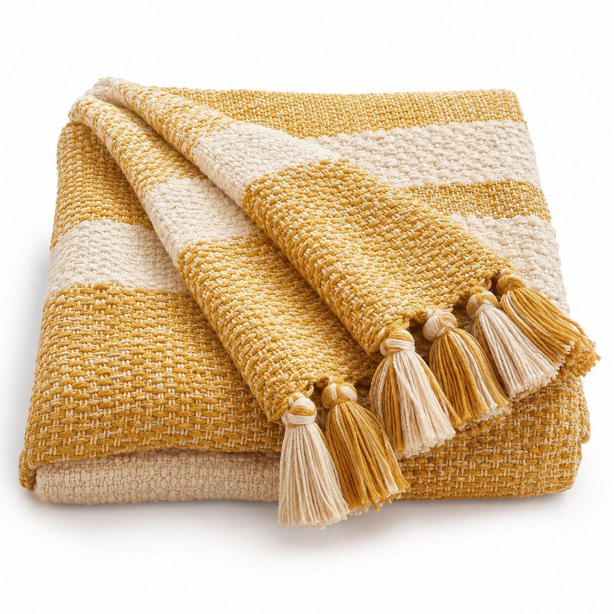 Mustard and Cream Woven Throw with Tassels - Primeval