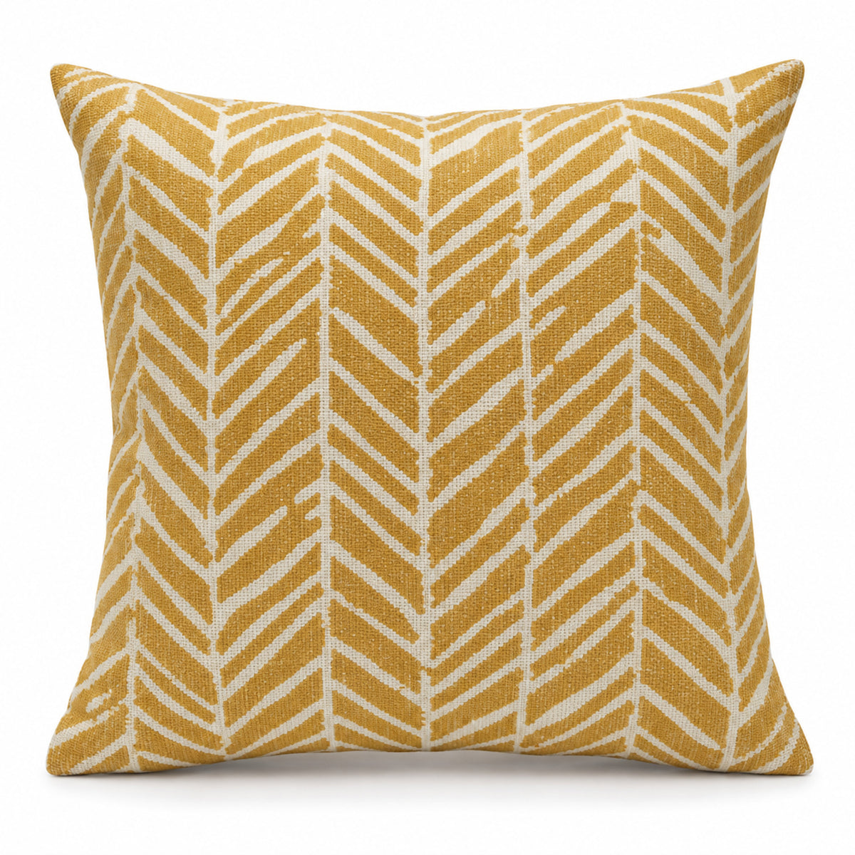 Mustard and ivory decorative cushion with herringbone chevron stripe pattern