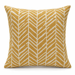 Mustard and ivory decorative cushion with herringbone chevron stripe pattern