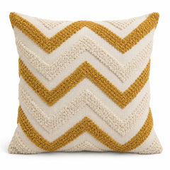 Mustard and ivory decorative cushion with raised chevron tufting