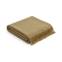 Mustard ochre fine waffle cotton throw with fringe 130×170 cm by Primeval