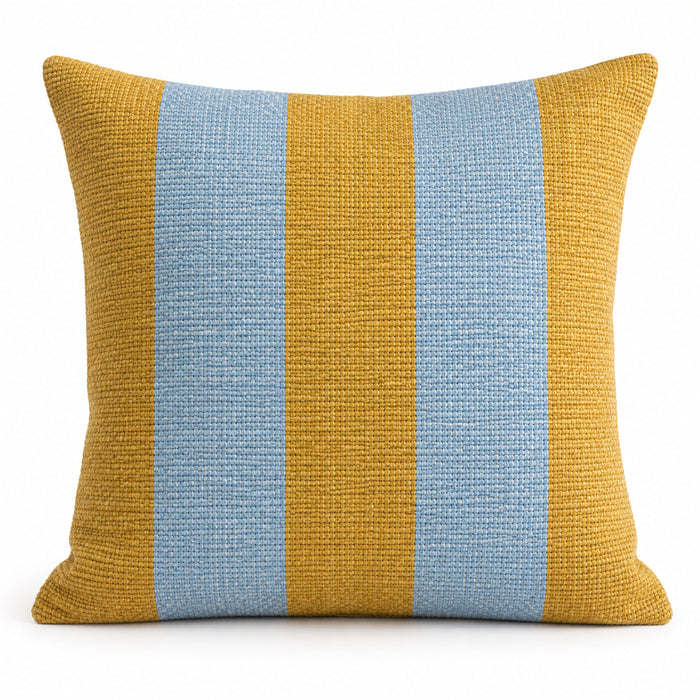 Handwoven Mustard & Powder Blue Striped Cushion Cover – 45 x 45 cm