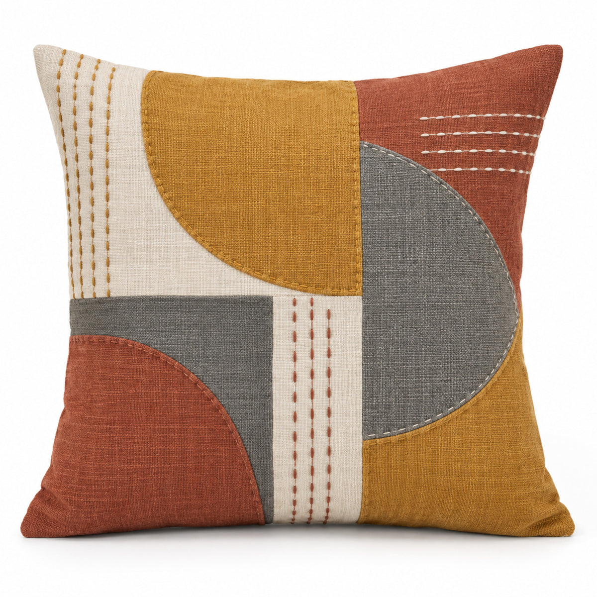 Mustard rust grey and ivory decorative cushion with modern geometric design