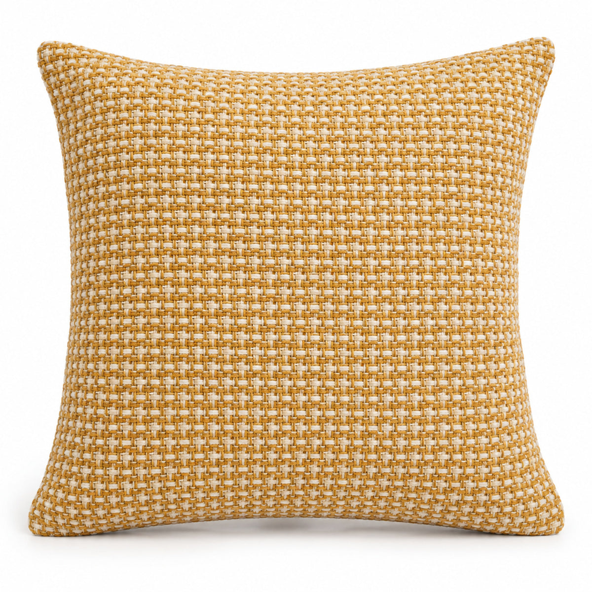 Mustard decorative cushion with small woven check texture