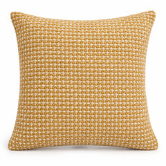 Mustard decorative cushion with small woven check texture