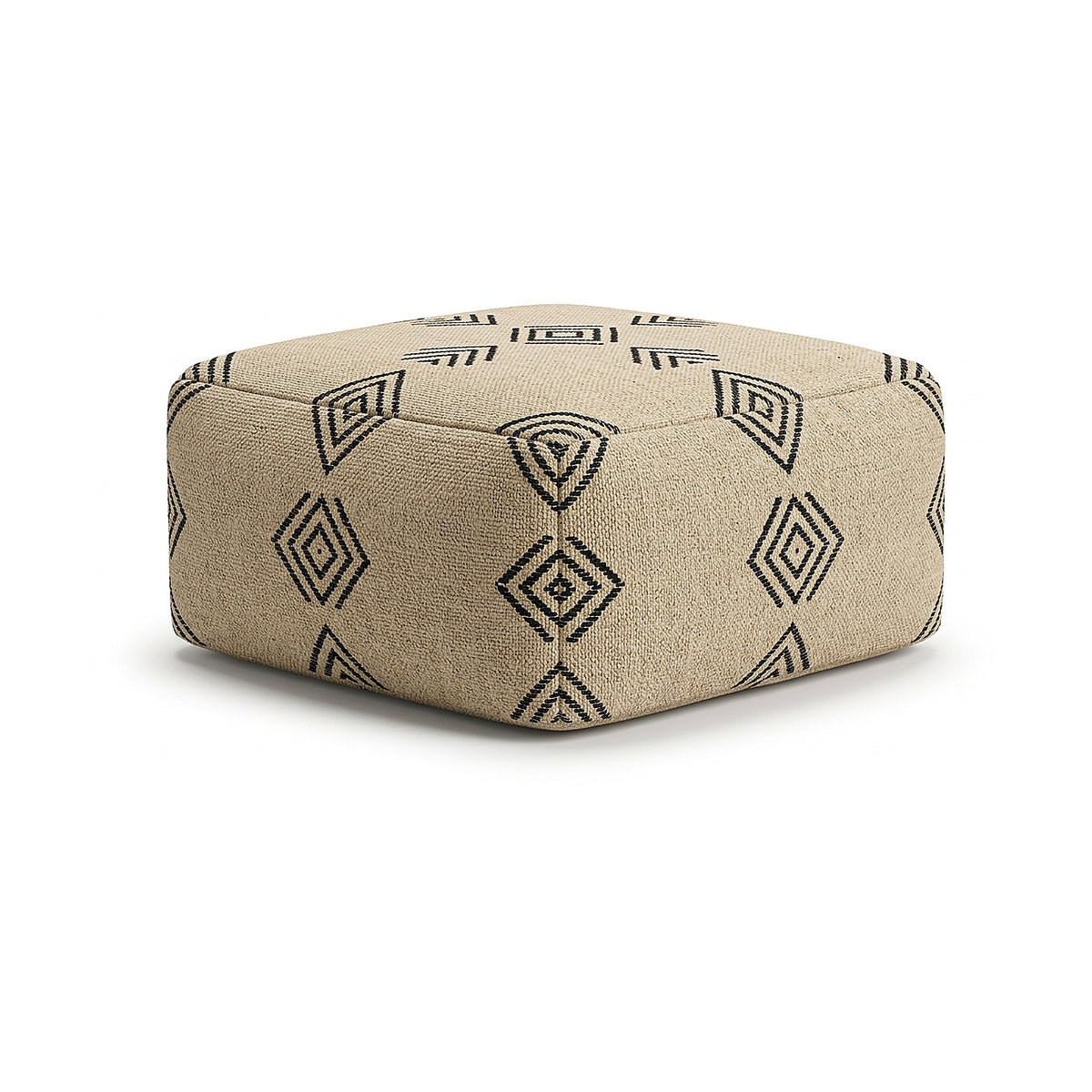 Natural beige and black tribal geometric kilim-style pouf by Primeval