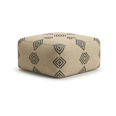 Natural beige and black tribal geometric kilim-style pouf by Primeval