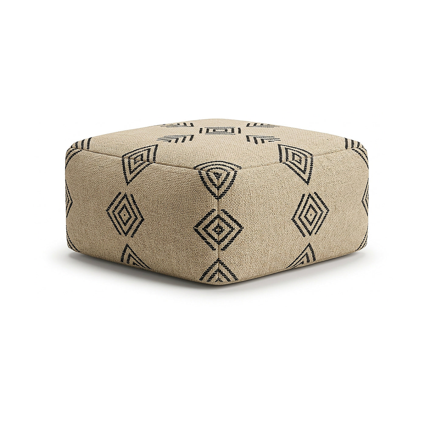 Natural beige and black tribal geometric kilim-style pouf by Primeval
