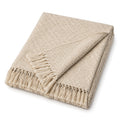 Natural beige diamond jacquard cotton throw with fringe 130×170 cm by Primeval