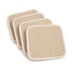 Natural beige ivory border coaster set on a clean white background