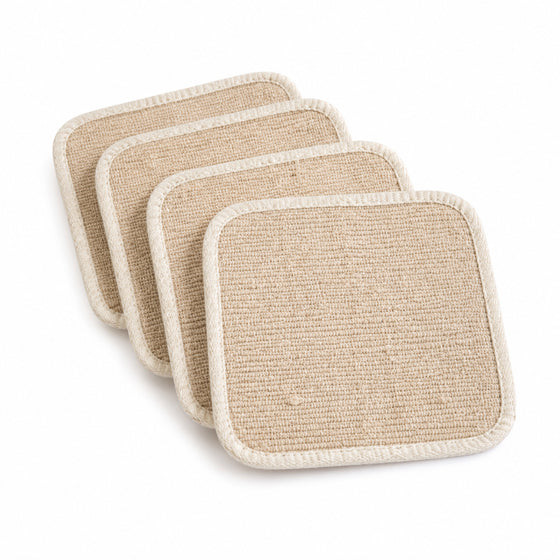 Natural beige ivory border coaster set on a clean white background