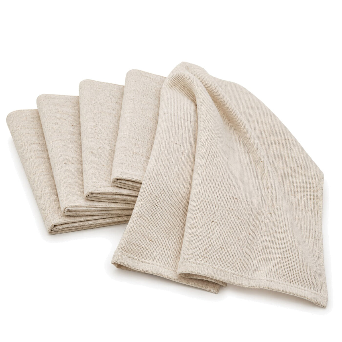 Primeval natural beige plain texture cotton kitchen towel set in folded studio presentation
