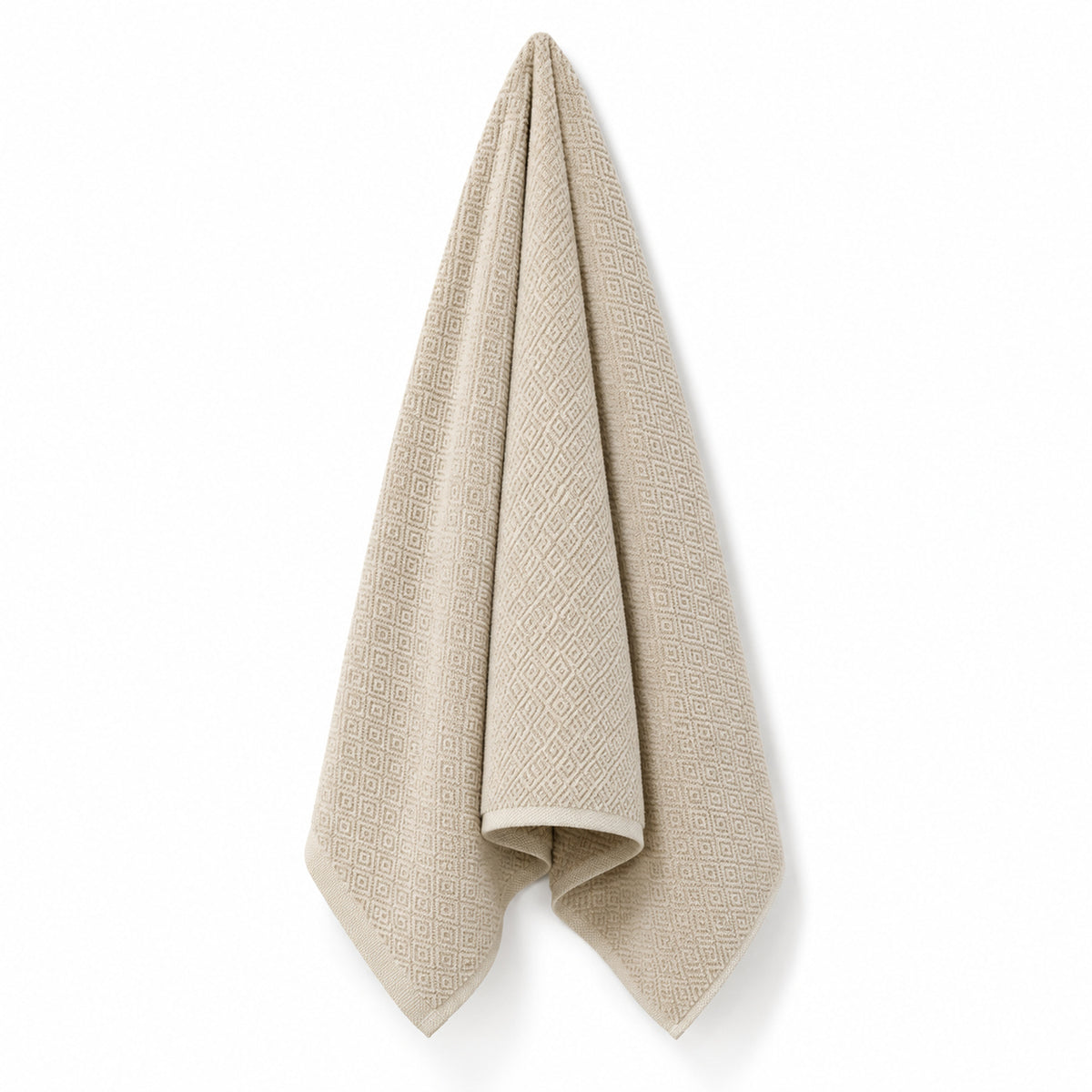 Natural beige subtle diamond jacquard cotton bath towel 70x140 cm for minimal luxury spa linen
