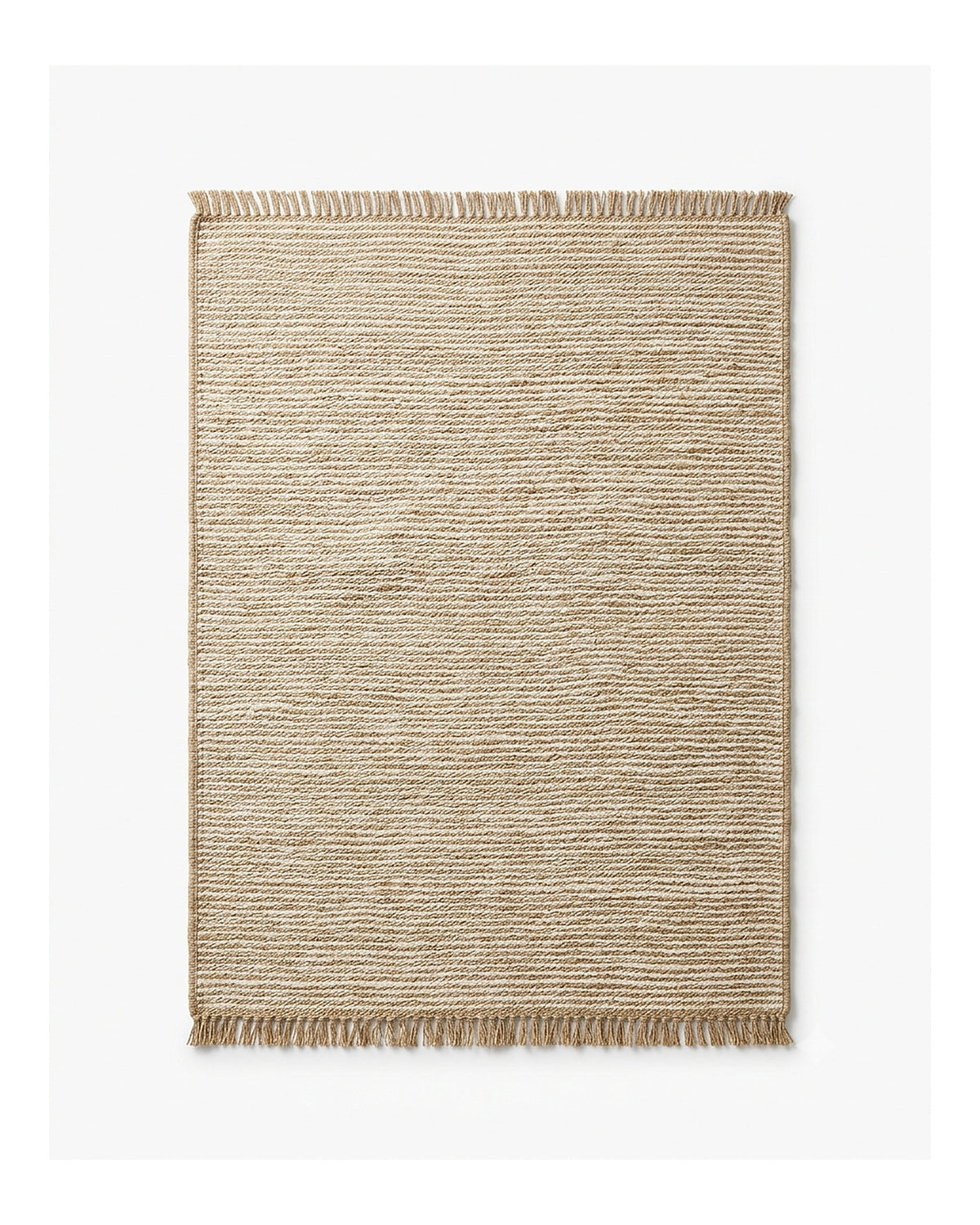 Natural beige textured flatweave-style rug with fringe by Primeval