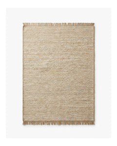 Natural beige textured flatweave-style rug with fringe by Primeval