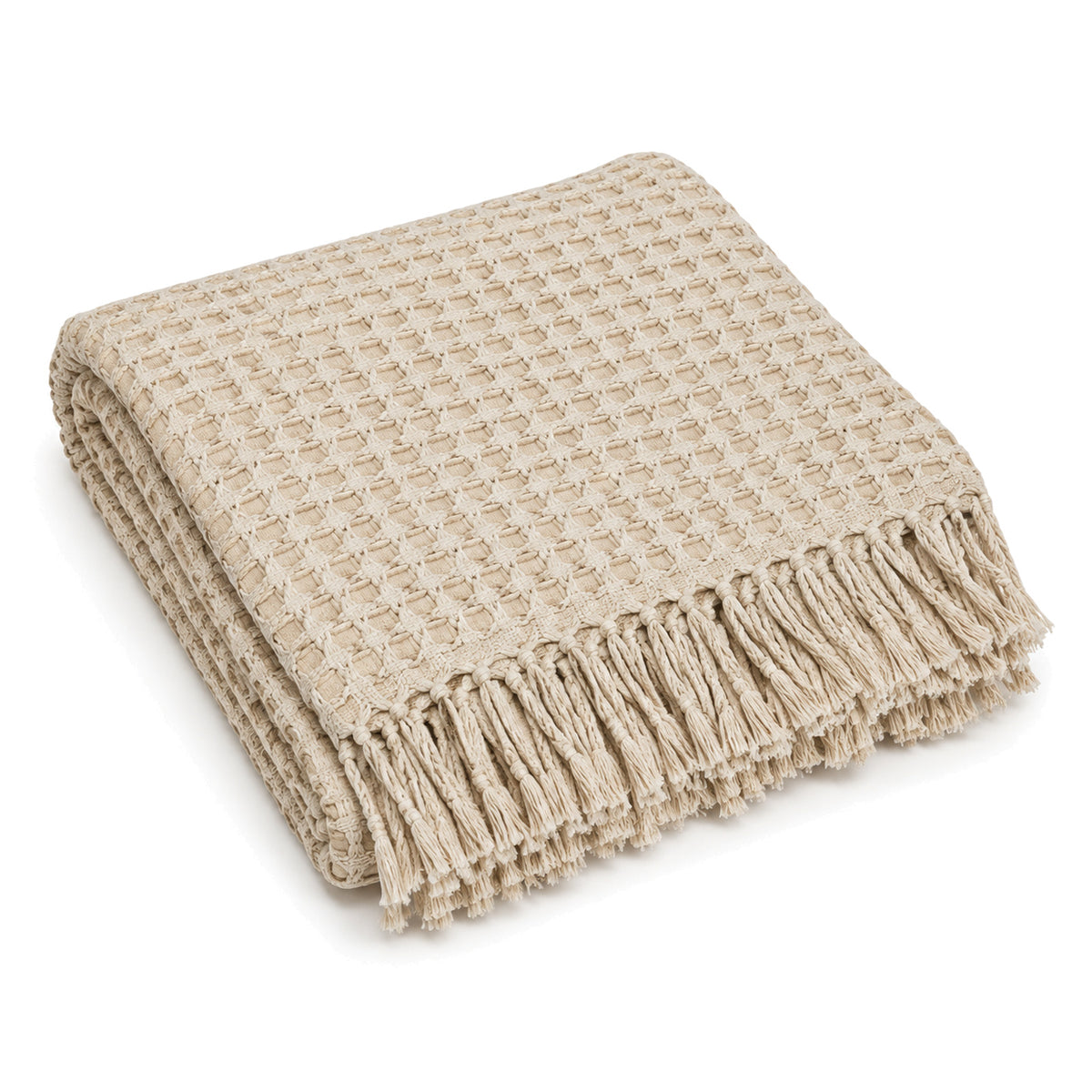 Natural beige waffle weave cotton throw with fringe 130×170 cm by Primeval