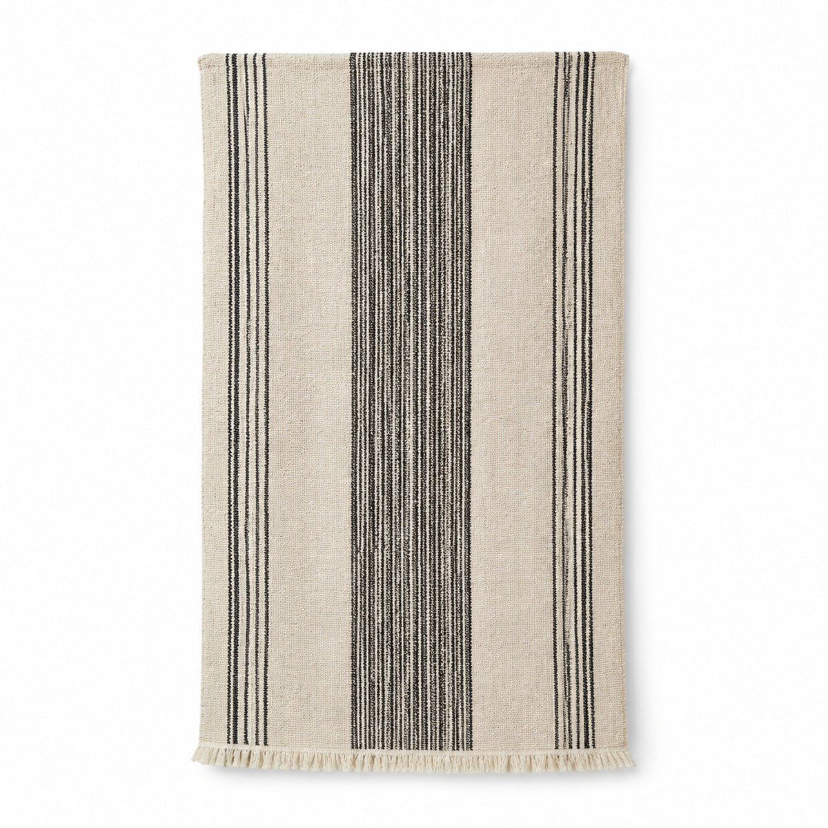 Natural and black minimal striped handwoven cotton hammam towel 90x180 cm with fringe for modern resort buyers