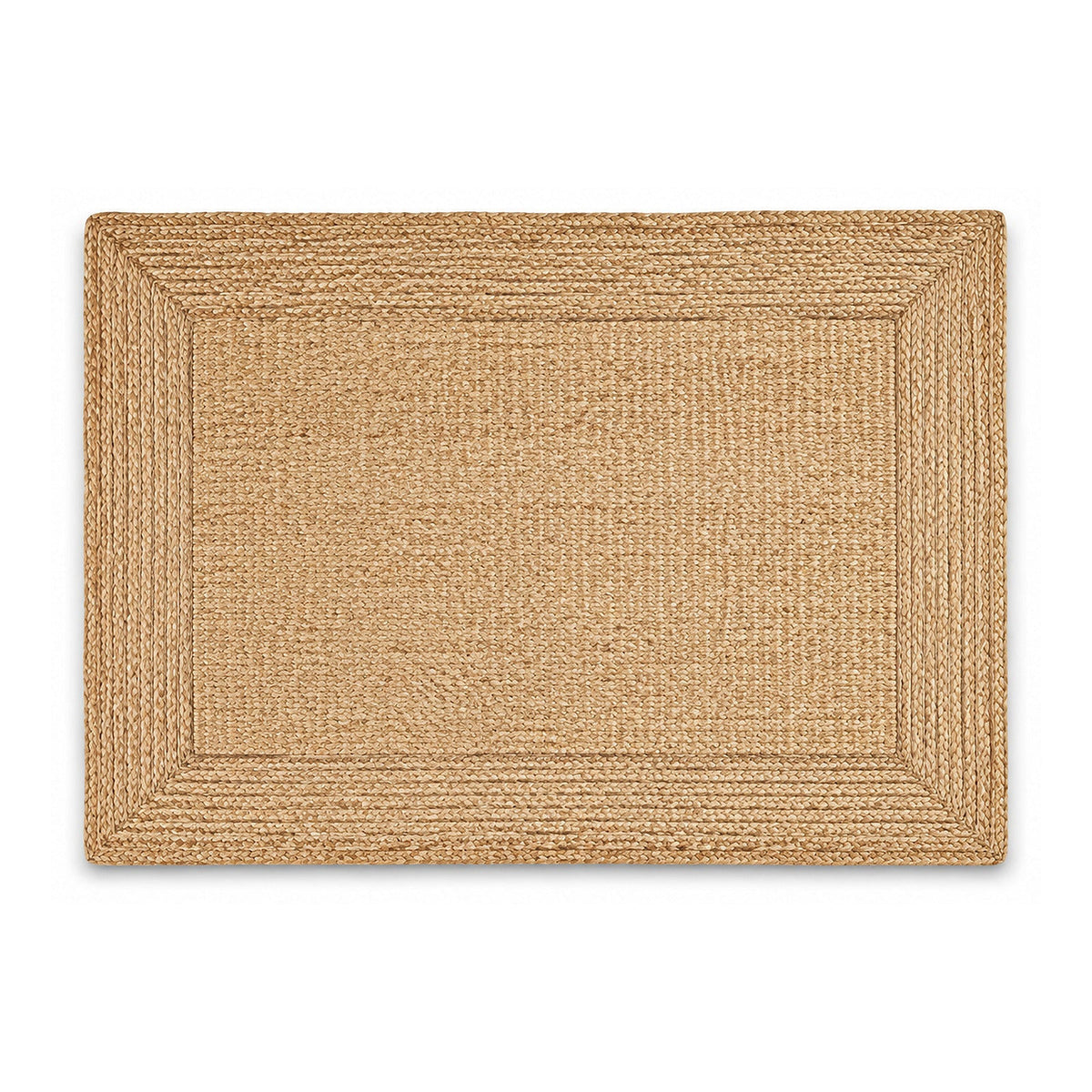 Natural braided jute border bath mat on white background