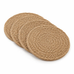 Natural braided jute coaster set on a clean white background