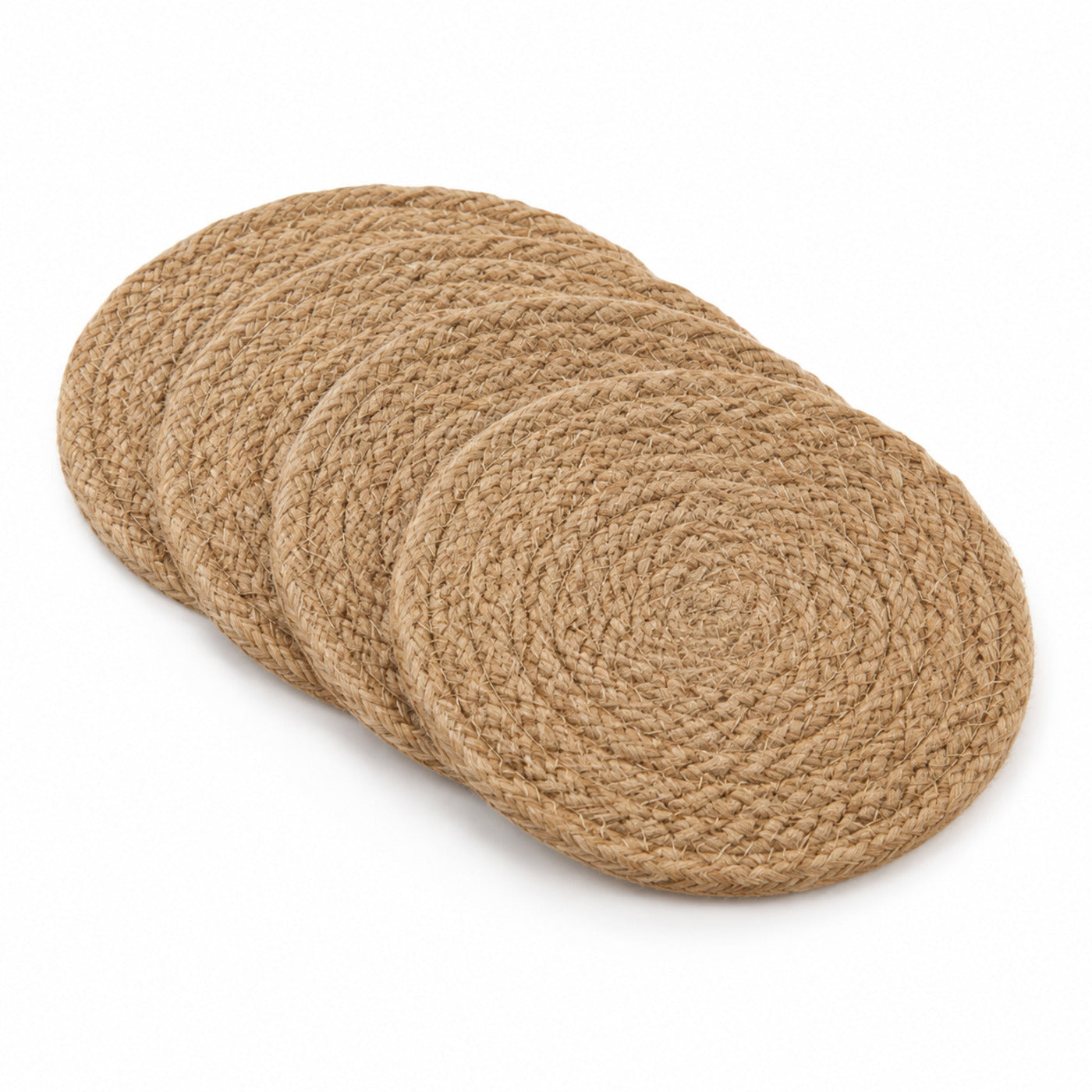 Natural braided jute coaster set on a clean white background