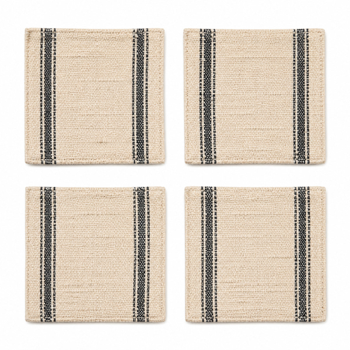 Natural charcoal striped coaster set on a clean white background