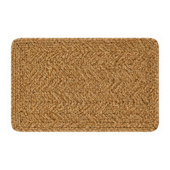 Natural chevron braided jute bath mat with rounded corners on white background