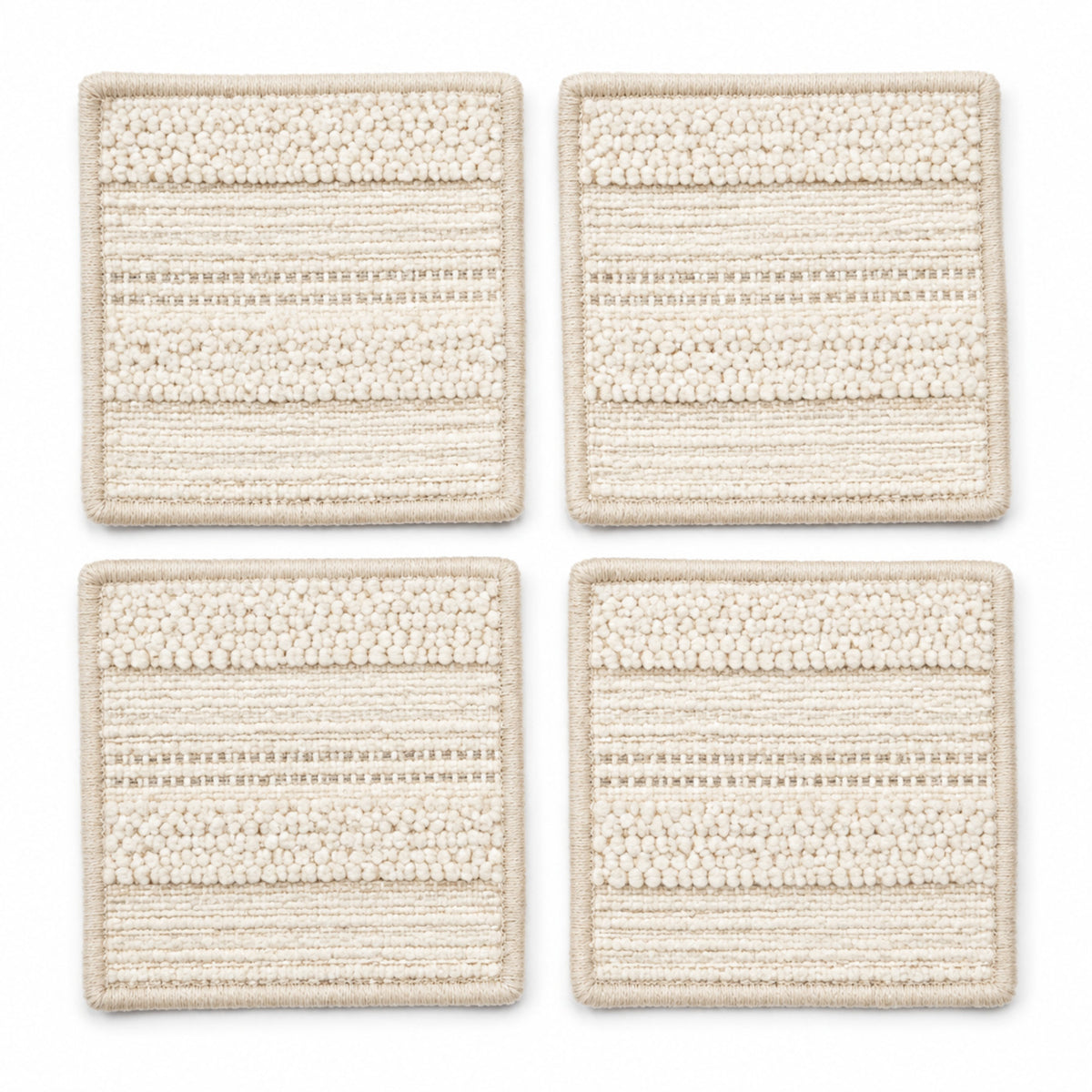 Natural cream textured band coaster set on a clean white background