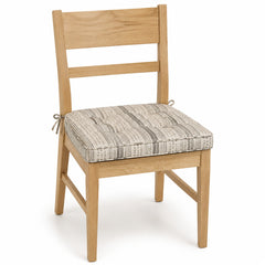 Primeval natural grey woven stripe dining chair pad with tie straps on wooden dining chair