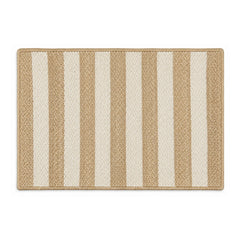 Natural and ivory striped woven jute bath mat on white background